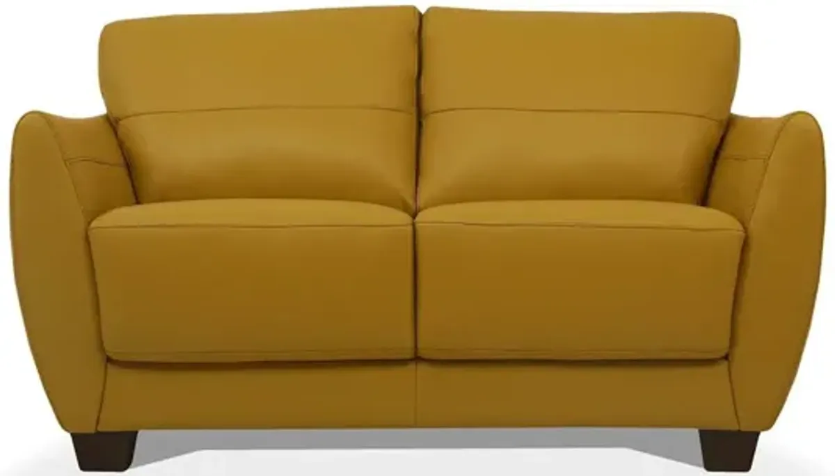 Leather Love Seat - Mustard / Black