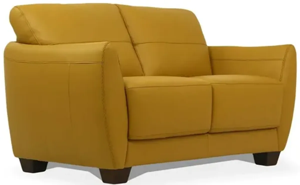 Leather Love Seat - Mustard / Black