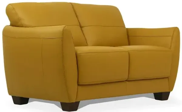 Leather Love Seat - Mustard / Black