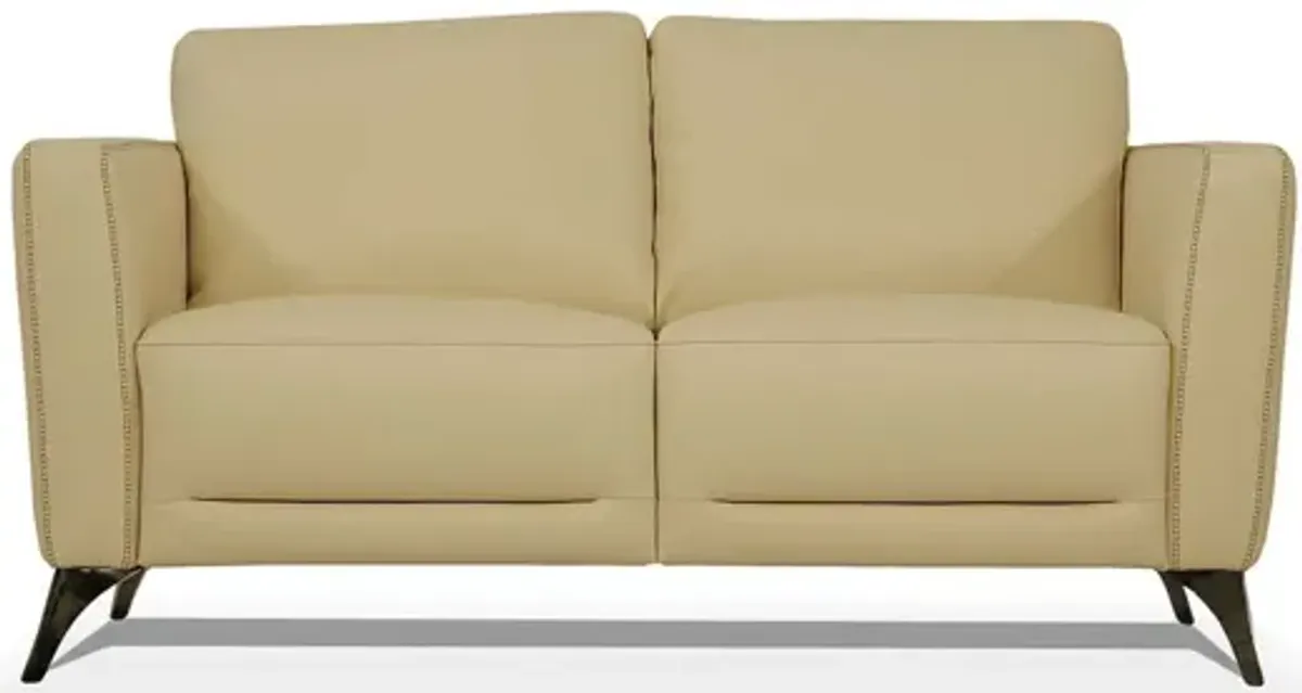 Leather Love Seat - Cream / Black