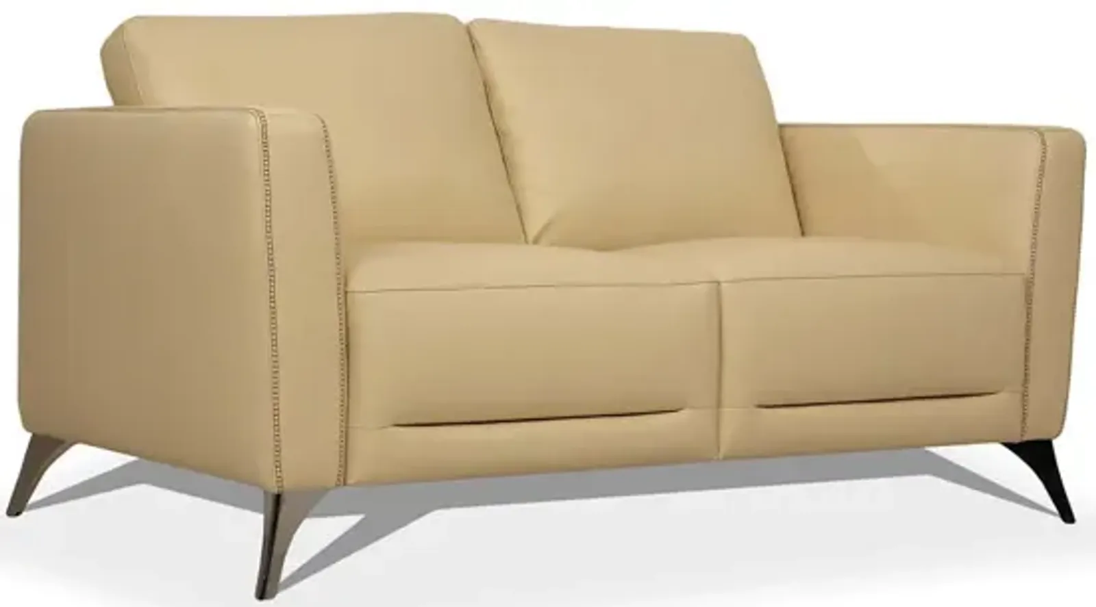 Leather Love Seat - Cream / Black