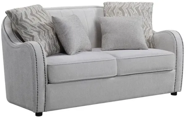 Linen Curved Loveseat And Toss Pillows - Beige / Black