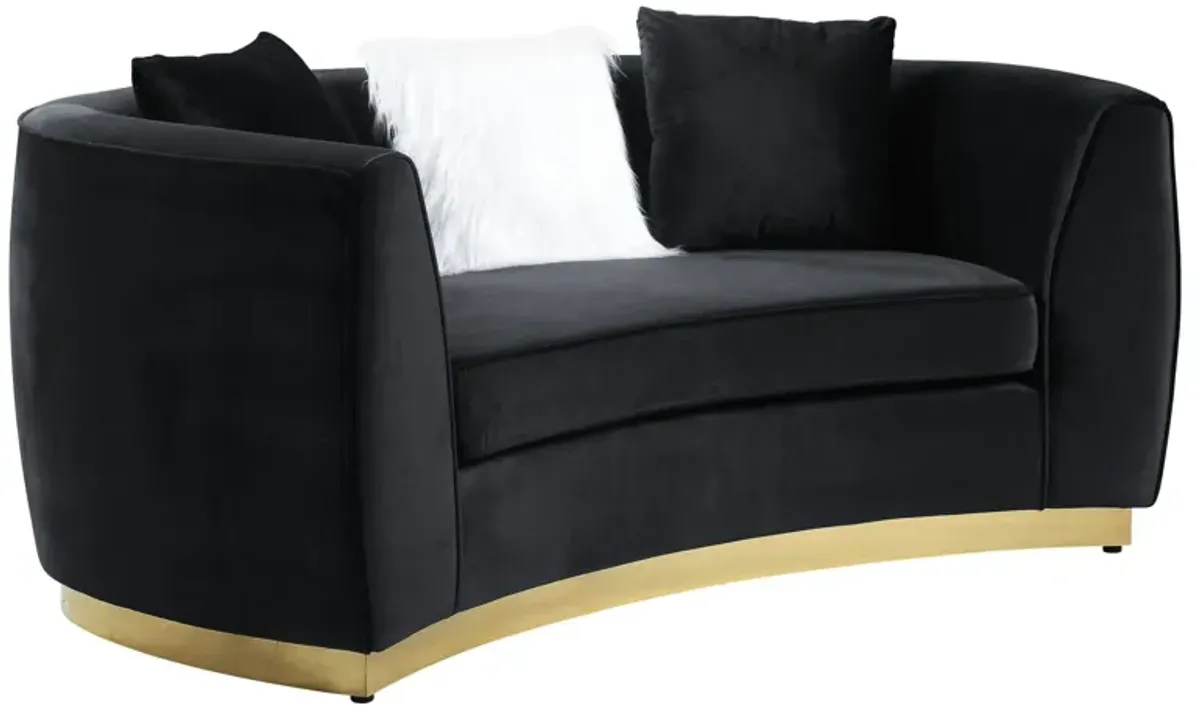 Velvet Curved Loveseat - Black / Gold