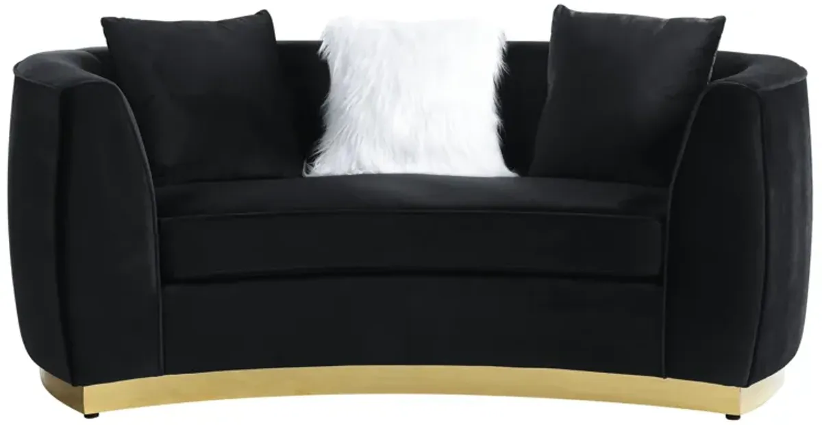 Velvet Curved Loveseat - Black / Gold