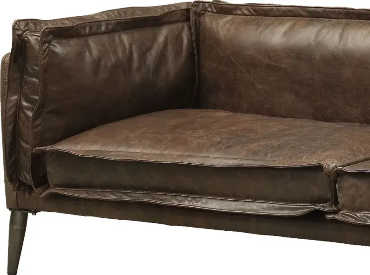 Top Grain Leather Loveseat - Chocolate / Silver