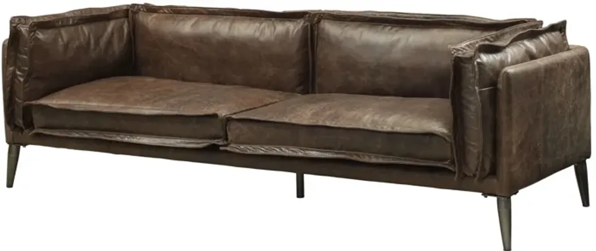 Top Grain Leather Loveseat - Chocolate / Silver