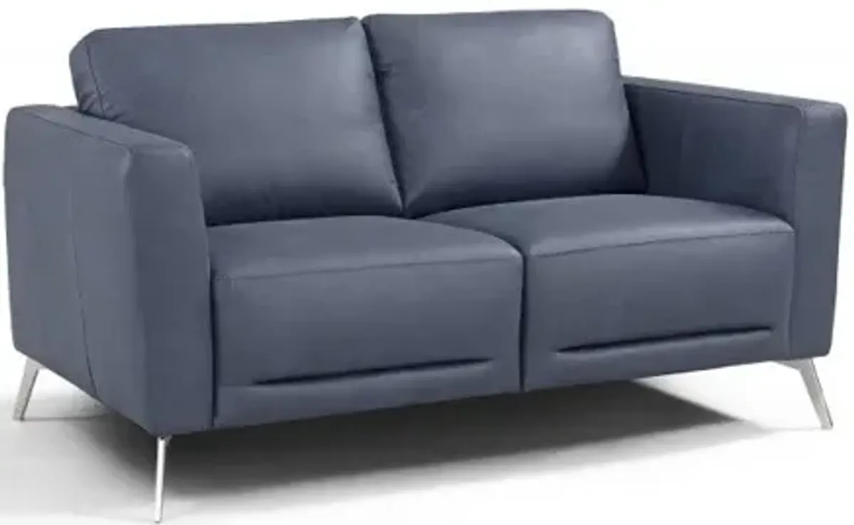 Leather Love Seat - Blue / Black