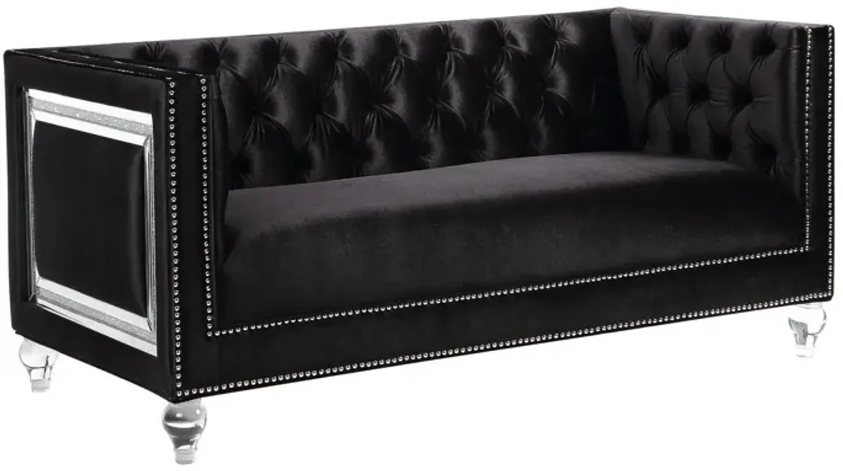 Velvet Loveseat And Toss Pillows - Black / Silver