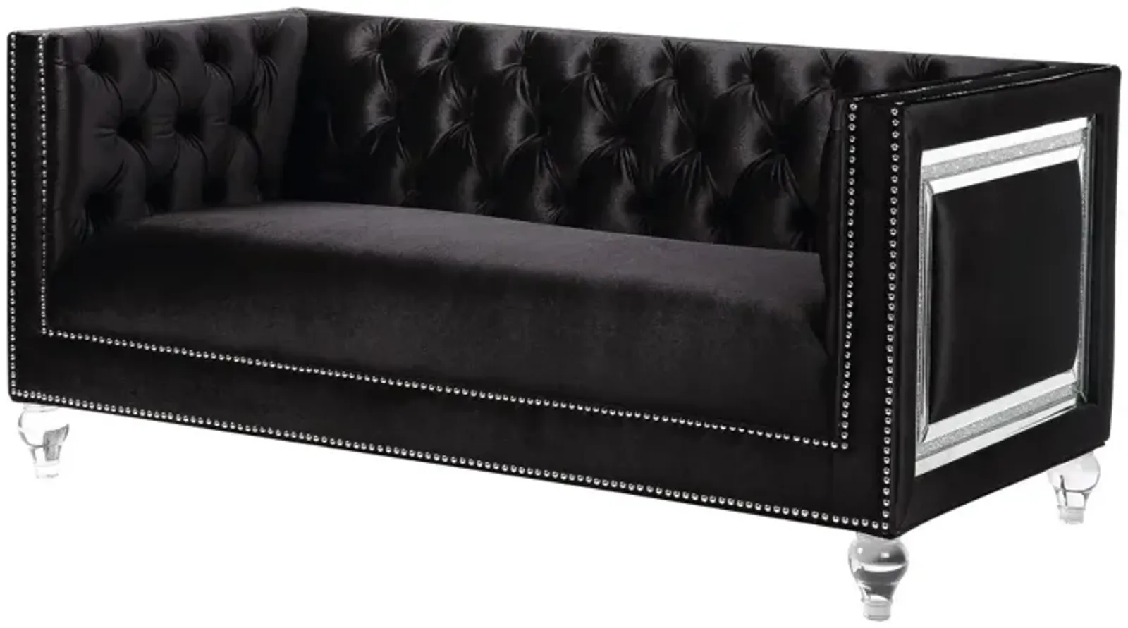 Velvet Loveseat And Toss Pillows - Black / Silver