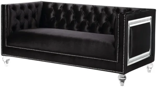 Velvet Loveseat And Toss Pillows - Black / Silver