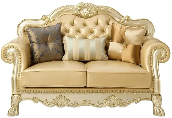 Faux Leather Loveseat And Toss Pillows - Bone / Gold