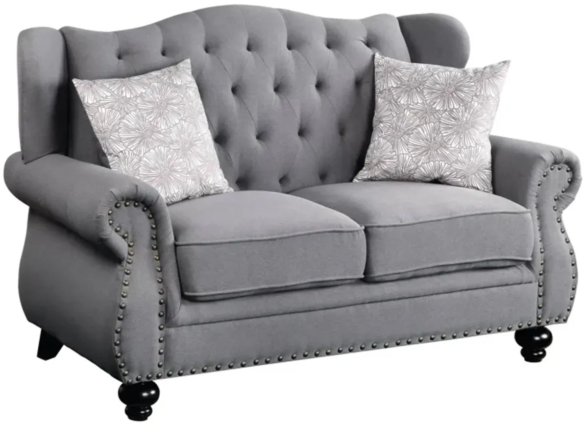 Love Seat And Toss Pillows - Gray / Black