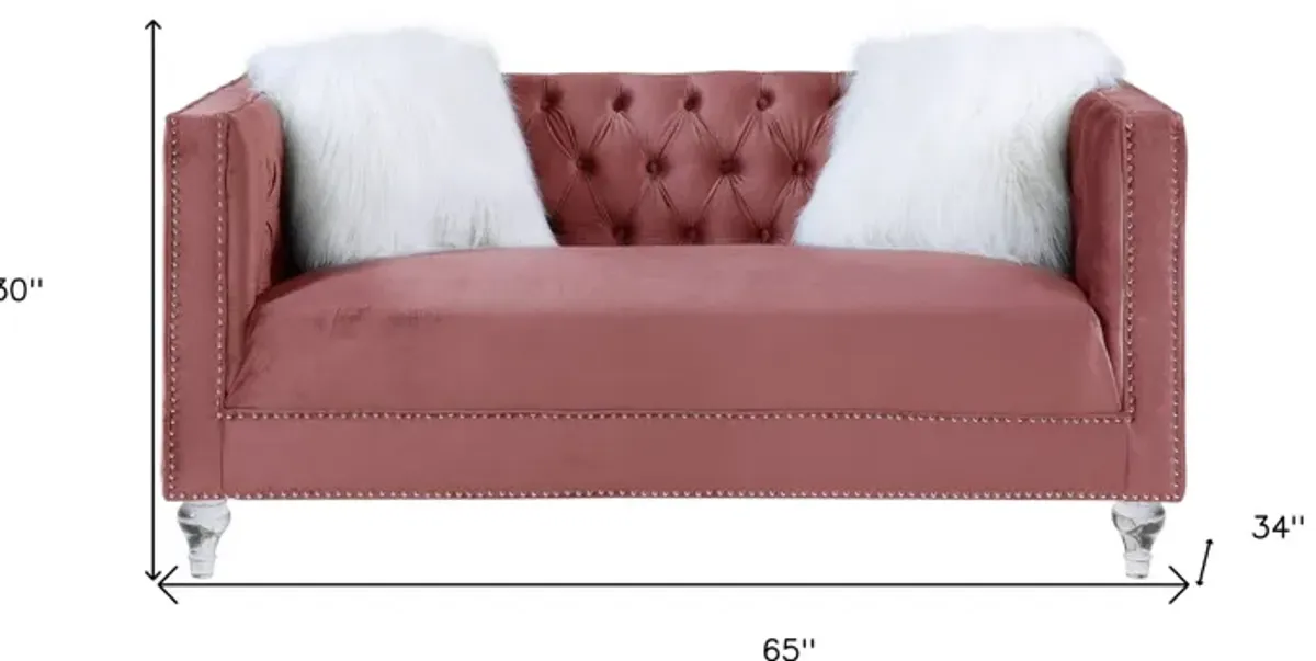 Velvet Love Seat And Toss Pillows - Pink / Silver