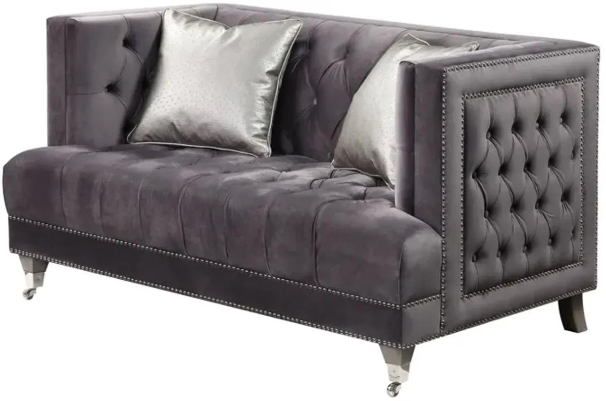 Velvet Loveseat And Toss Pillows - Gray / Silver