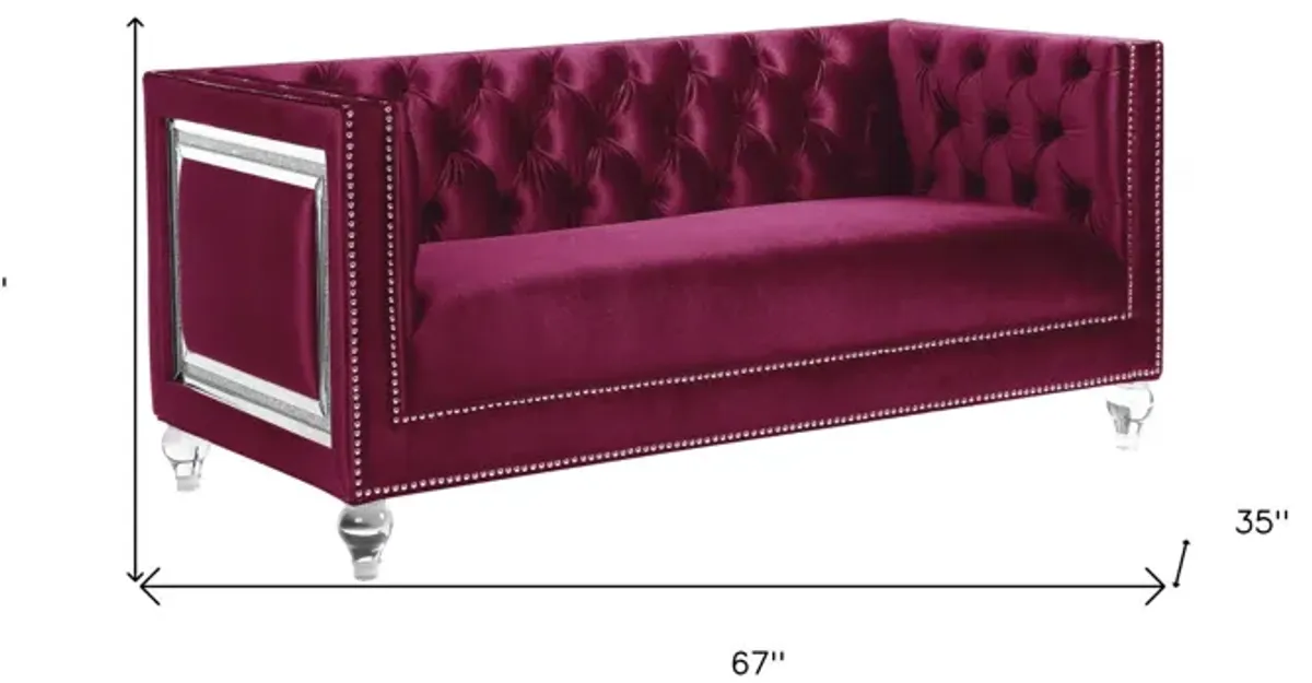 Velvet Loveseat And Toss Pillows - Burgundy / Silver