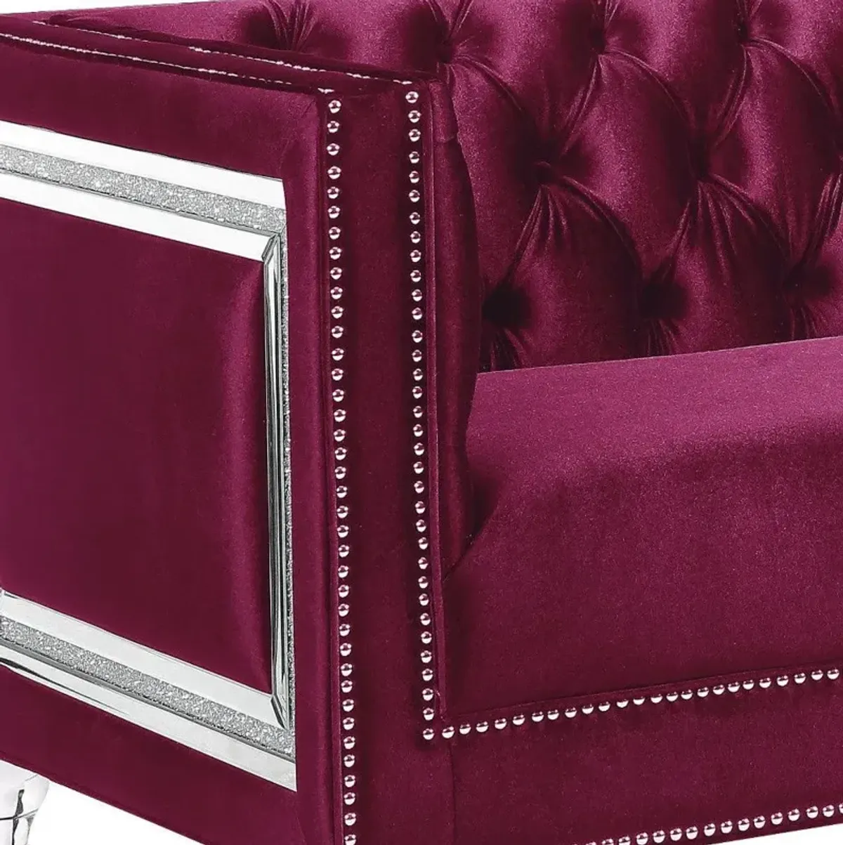 Velvet Loveseat And Toss Pillows - Burgundy / Silver