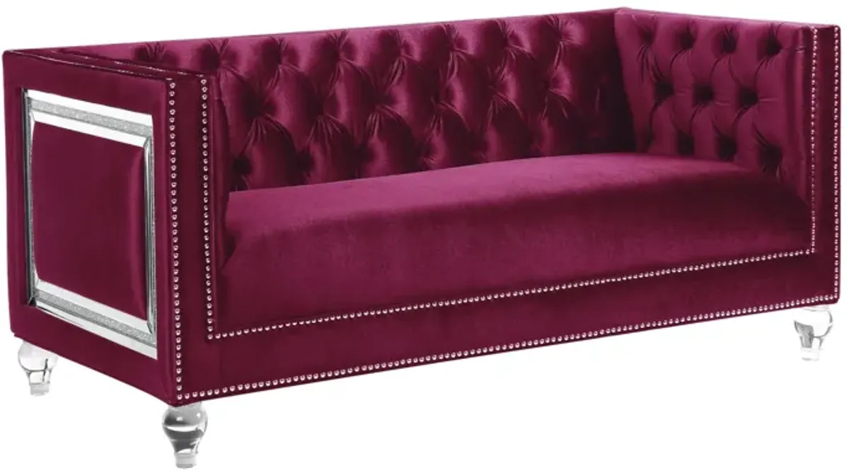 Velvet Loveseat And Toss Pillows - Burgundy / Silver