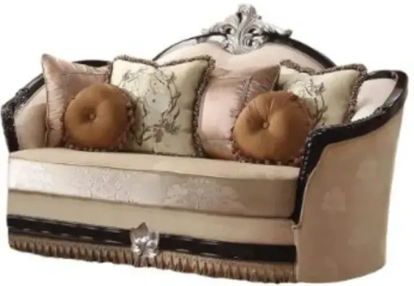 Velvet Curved Loveseat And Toss Pillows - Tan