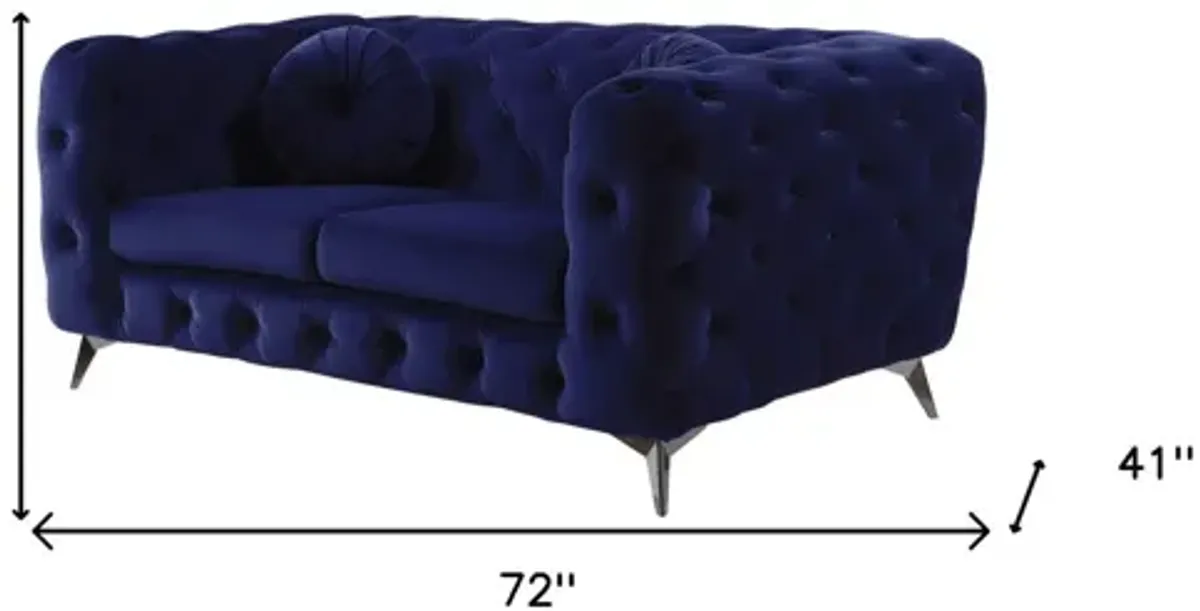 Velvet Loveseat - Blue / Silver