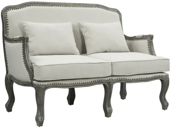 Linen Loveseat And Toss Pillows - Cream / Gray