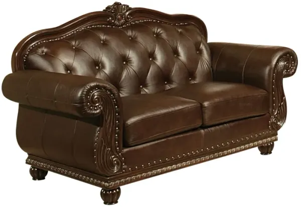 Faux Leather Nailhead Love Seat - Espresso / Black