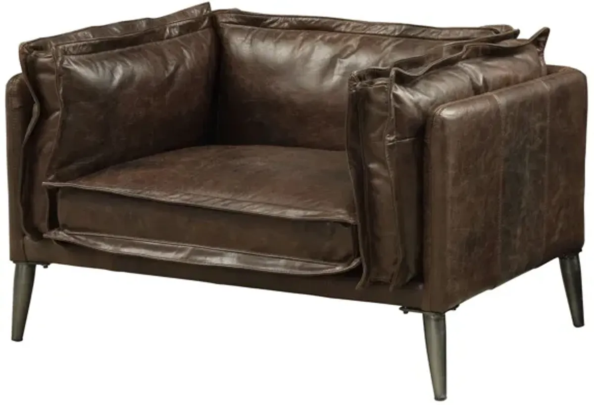 Top Grain Leather And Black Chair And A Half 47" - Distress Chocolate