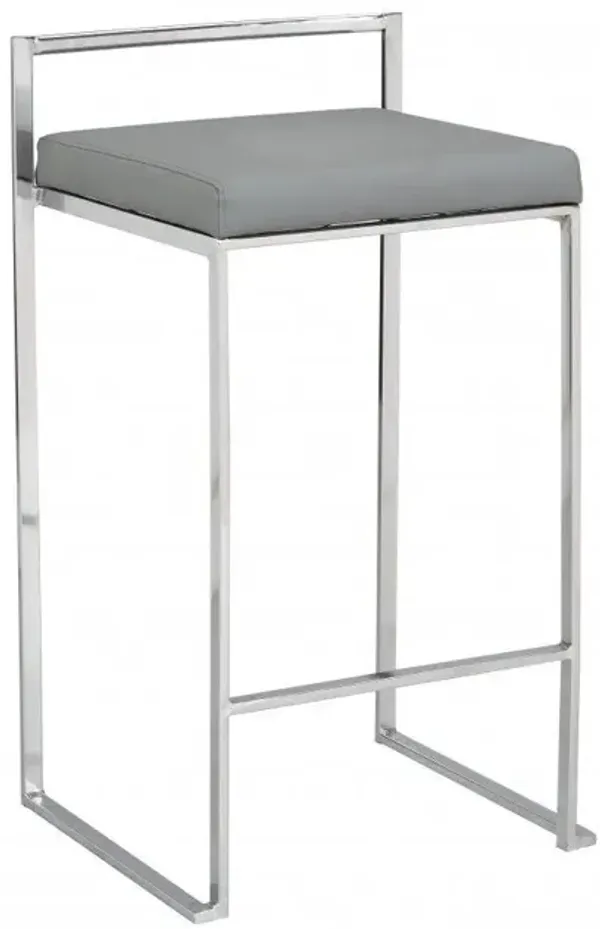 Faux Leather And Steel Low Back Bar Height Chair With Footrest 35" - Gray