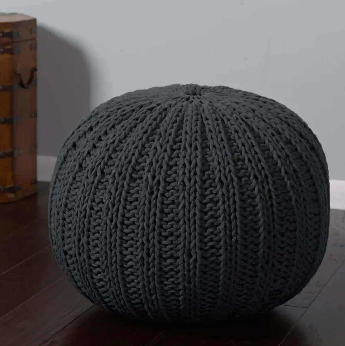 Round Cotton Ottoman - Black