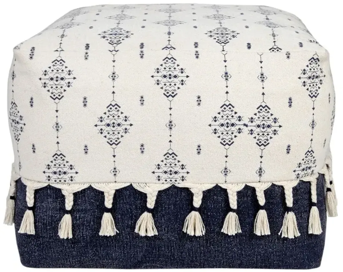 Square Cotton Ottoman - Blue