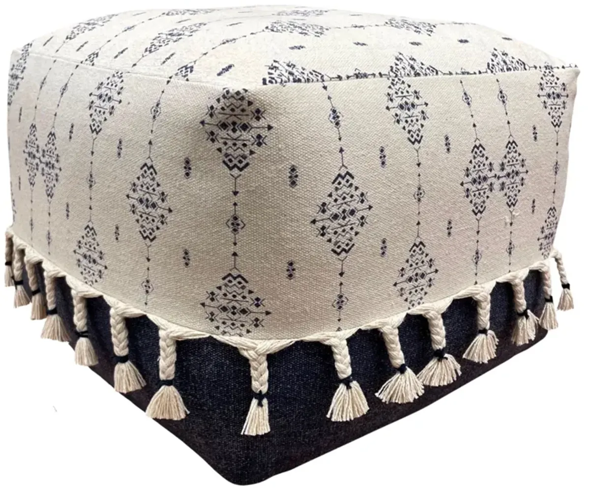 Square Cotton Ottoman - Blue