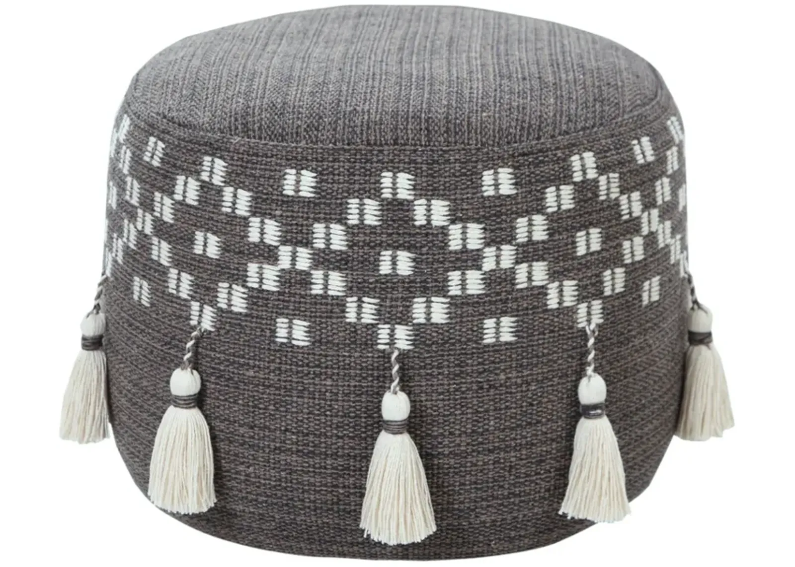 Round Cotton Ottoman - Gray