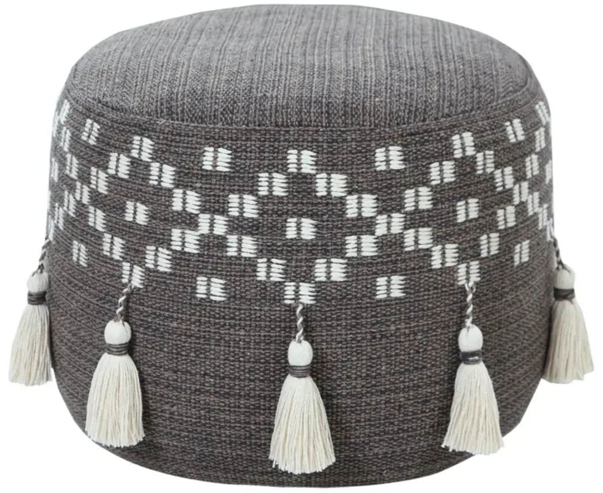 Round Cotton Ottoman - Gray