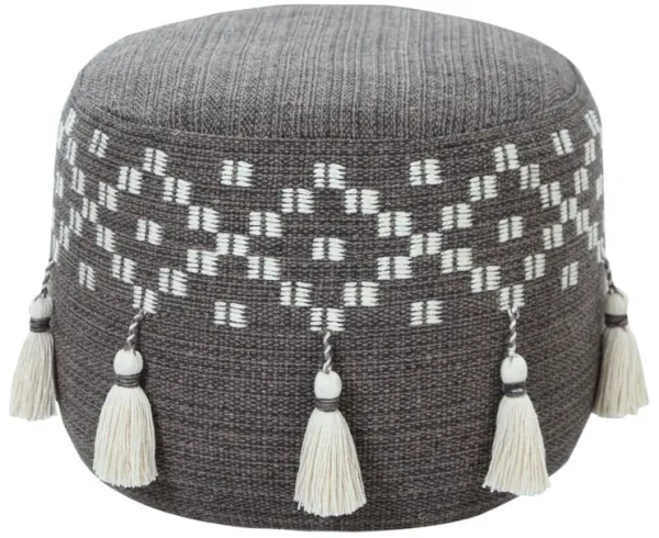 Round Cotton Ottoman - Gray
