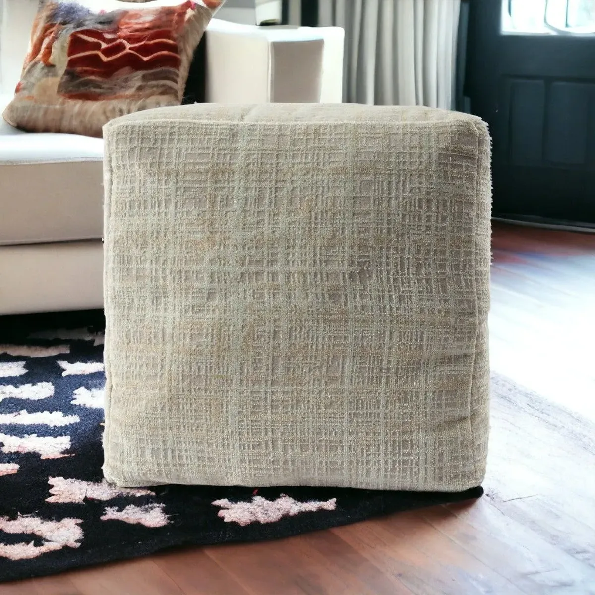 Polyester Blend Ottoman - Beige