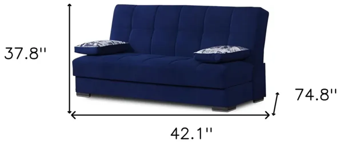 Chenille Sleeper Sofa And Toss Pillows With Brown Legs - Navy Blue