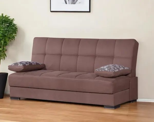 Chenille Sleeper Sofa And Toss Pillows - Brown