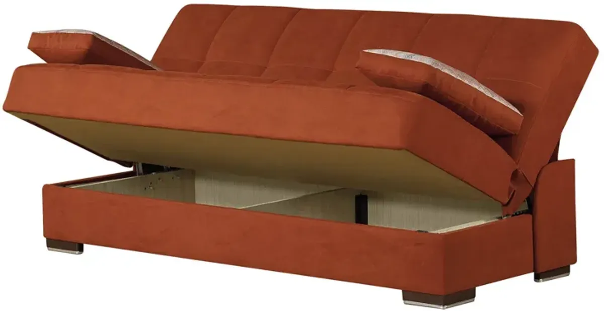 Chenille Sleeper Sofa And Toss Pillows With Brown Legs - Red