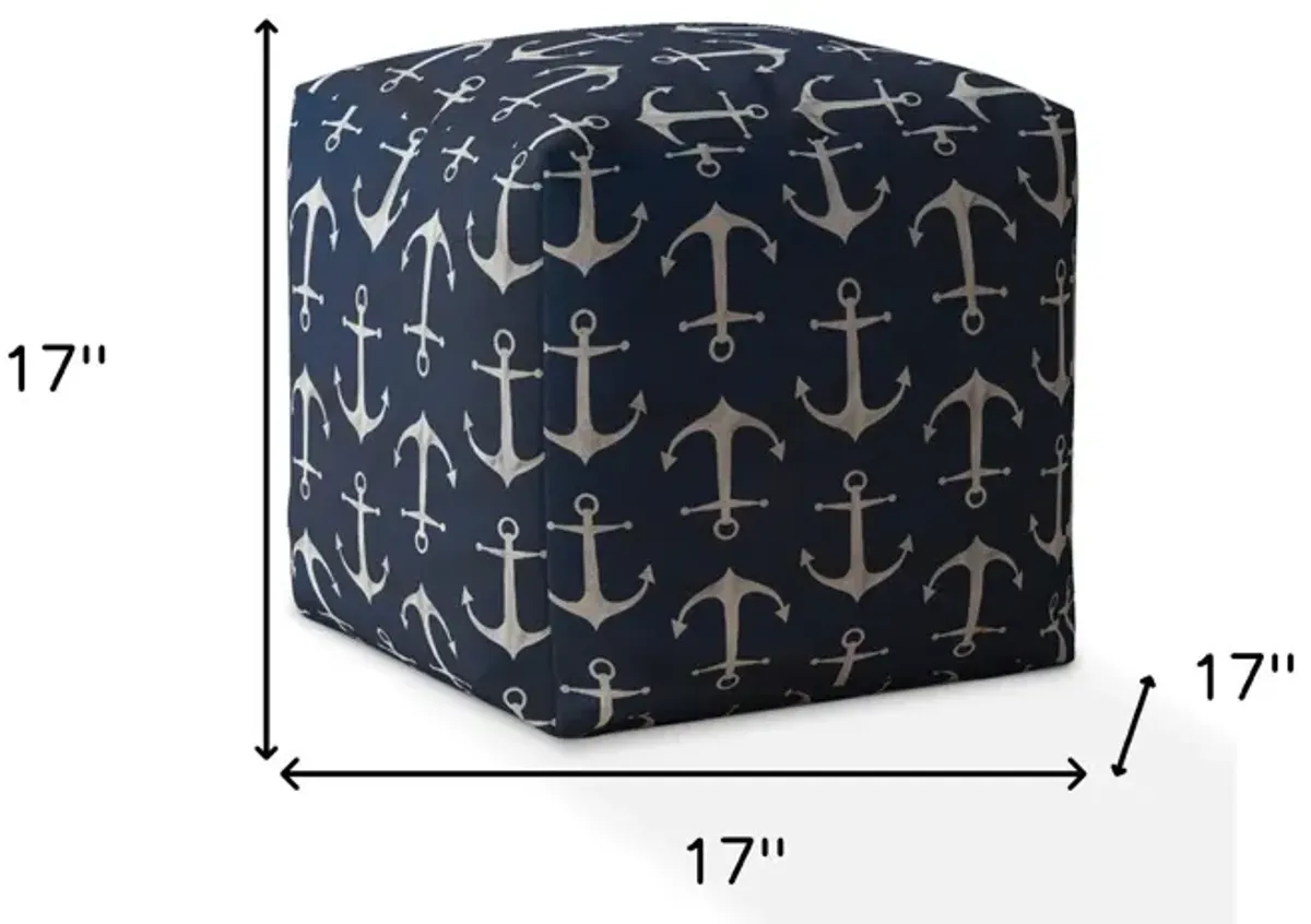 Twill Anchor Pouf Ottoman - Blue / Gray