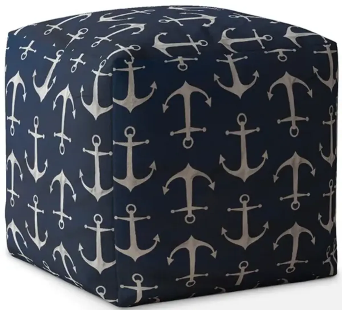 Twill Anchor Pouf Ottoman - Blue / Gray