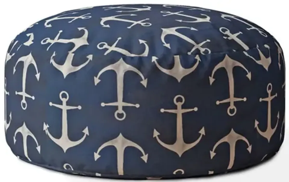 Twill Round Anchor Pouf Ottoman - Blue / Gray