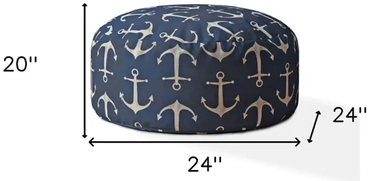 Twill Round Anchor Pouf Ottoman - Blue / Gray