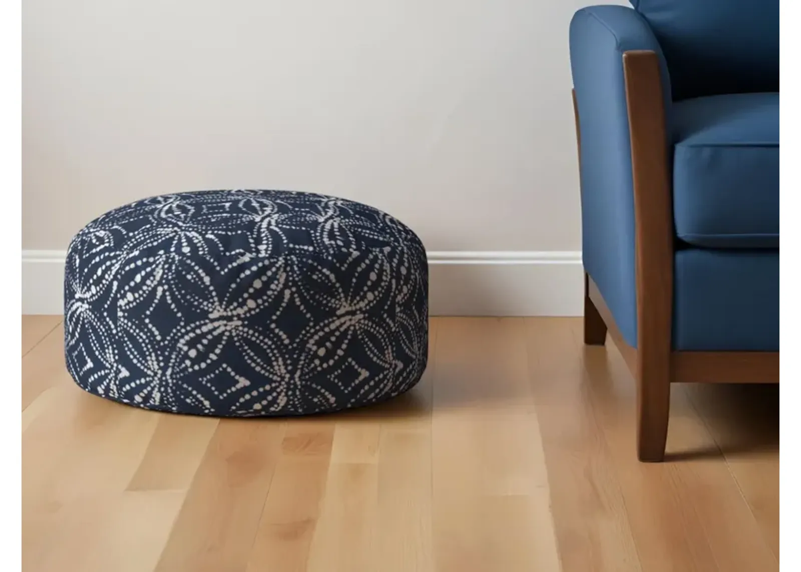 Twill Round Anchor Pouf Ottoman - Blue / Gray