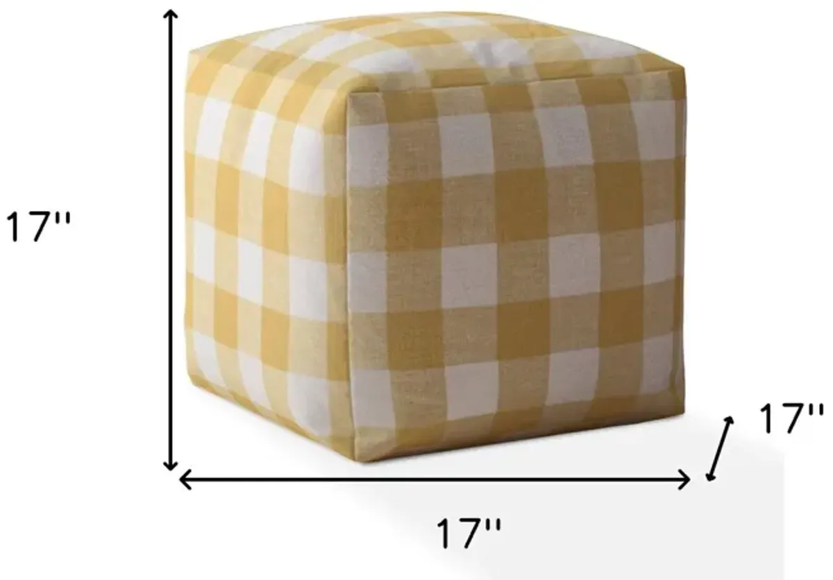 Canvas Gingham Pouf Ottoman - Yellow / White