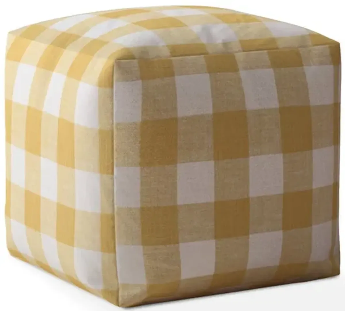 Canvas Gingham Pouf Ottoman - Yellow / White