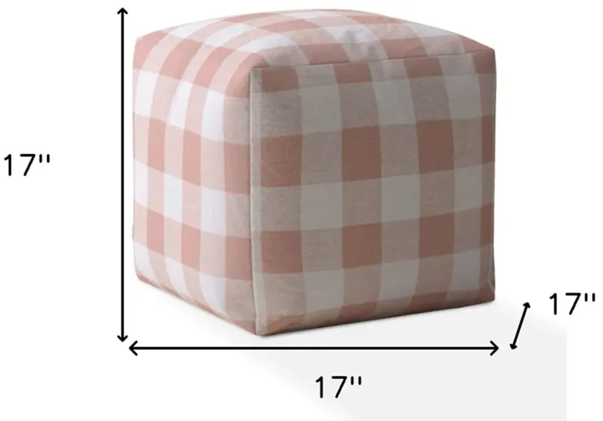 Cotton Gingham Pouf Ottoman - Pink / White