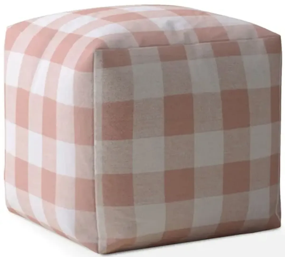 Cotton Gingham Pouf Ottoman - Pink / White