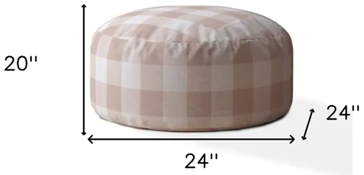 Cotton Round Gingham Pouf Ottoman - Pink / White