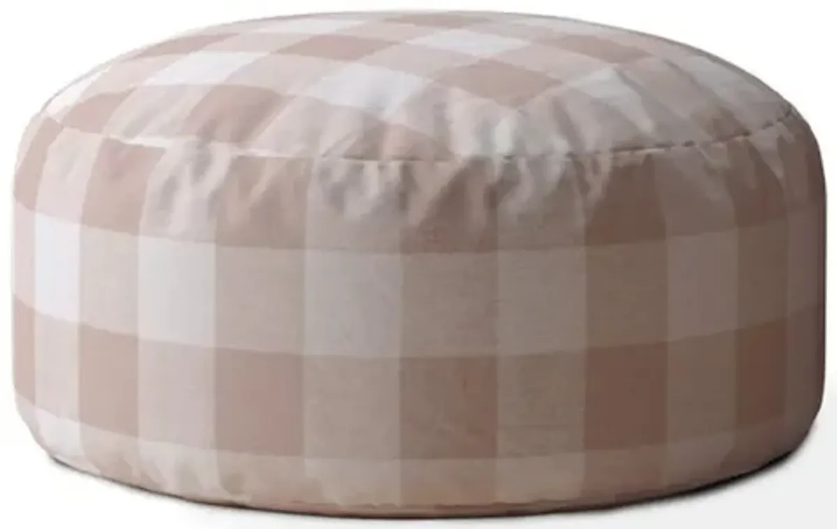 Cotton Round Gingham Pouf Ottoman - Pink / White