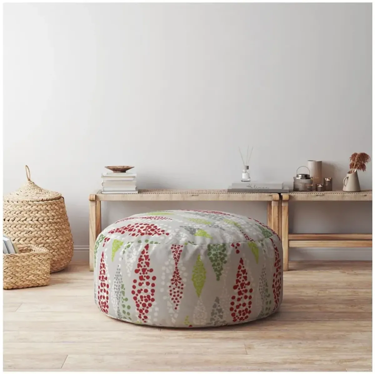 Cotton Round Polka Dots Pouf Ottoman - Ivory