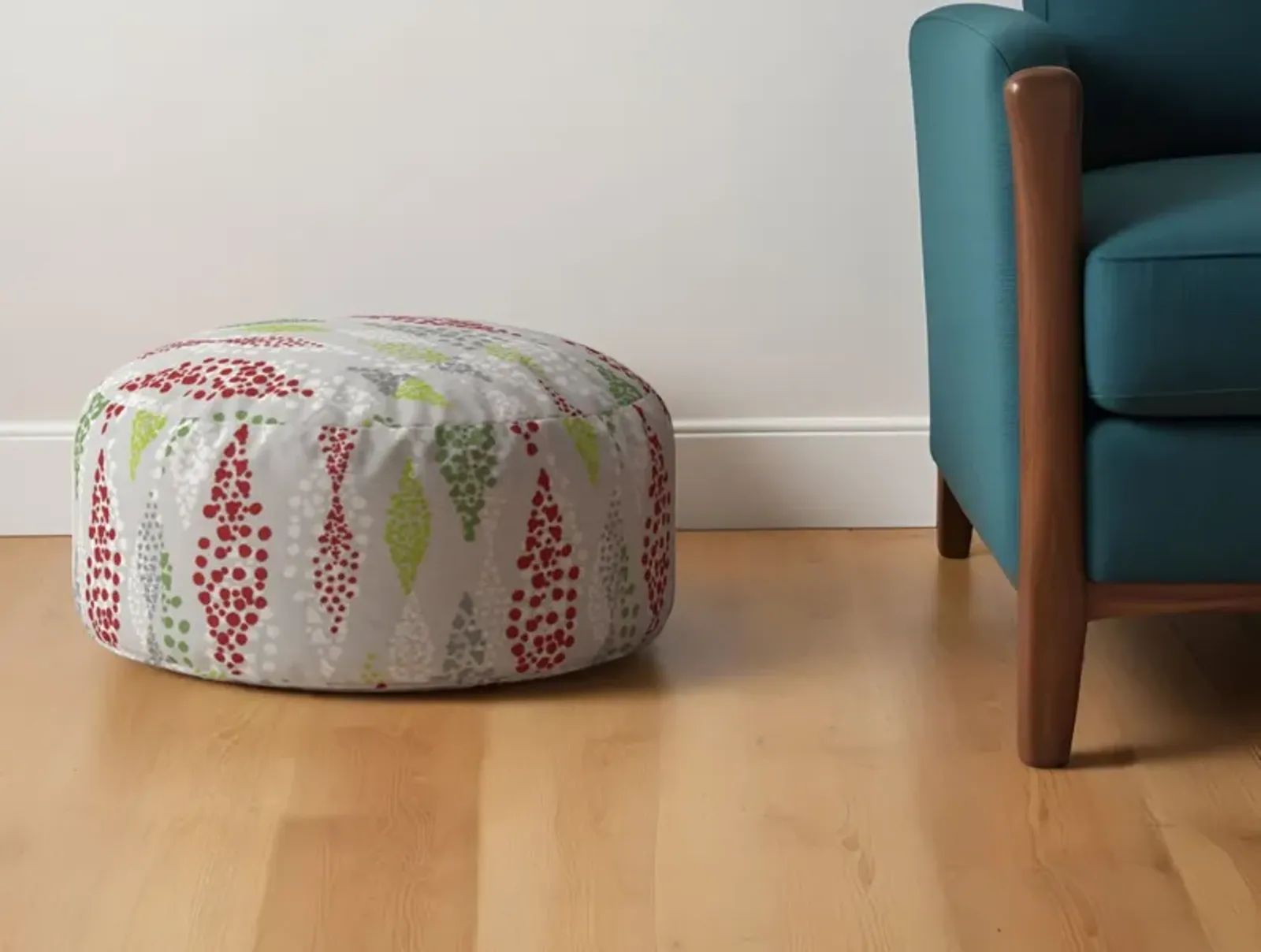 Cotton Round Polka Dots Pouf Ottoman - Ivory